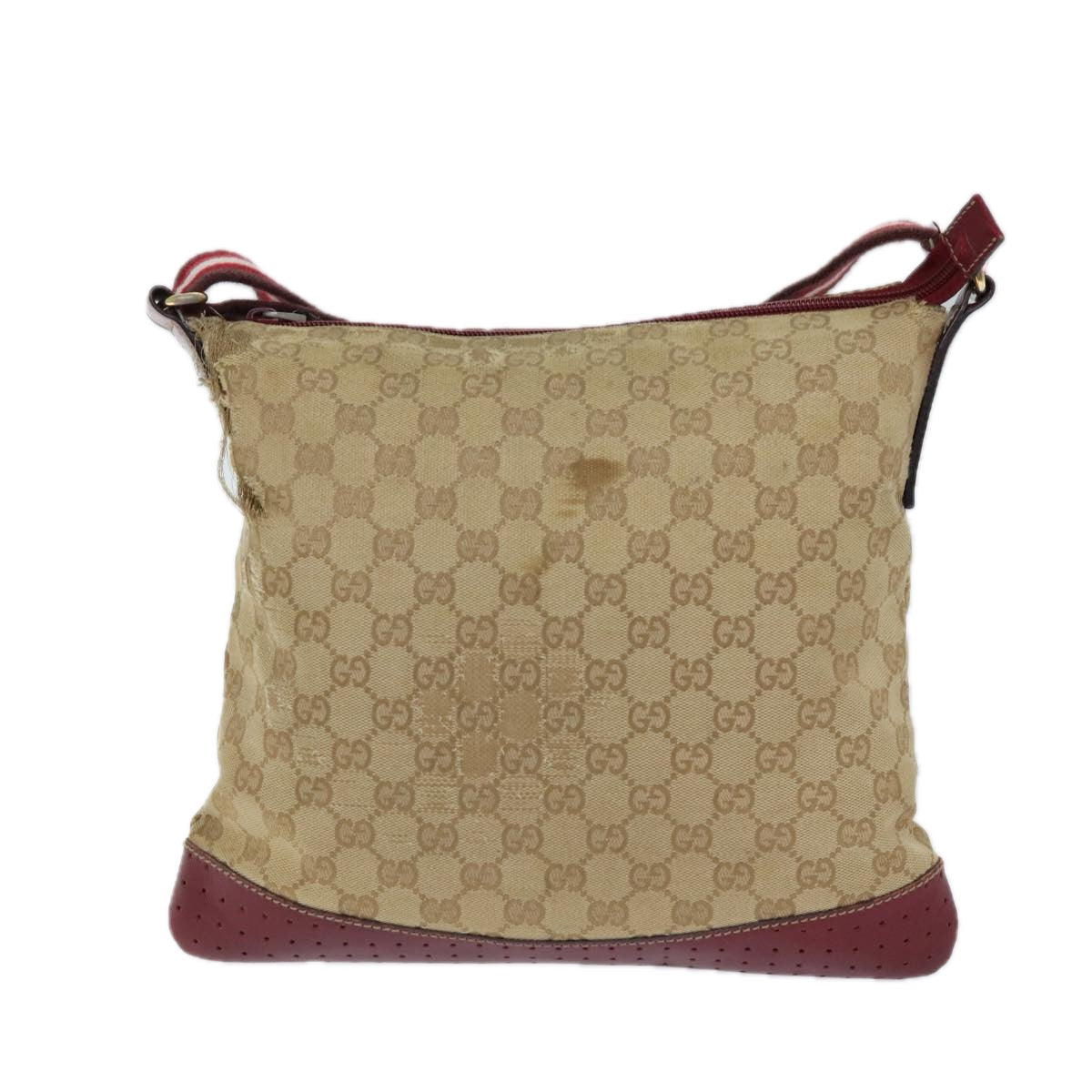 GUCCI GG Canvas Sherry Line Shoulder Bag Beige Red 145857 Auth 71790