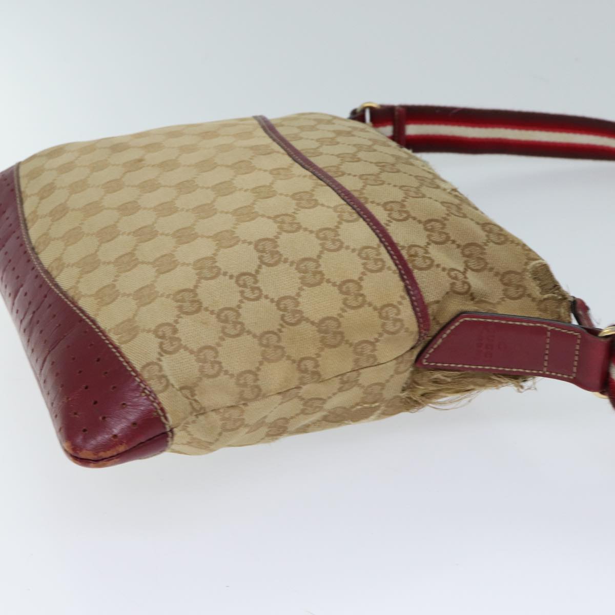 GUCCI GG Canvas Sherry Line Shoulder Bag Beige Red 145857 Auth 71790