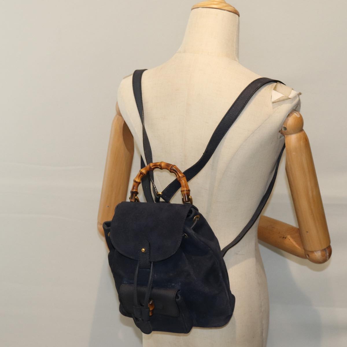 GUCCI Bamboo Backpack Suede Navy 003 1998 0030 Auth 71792