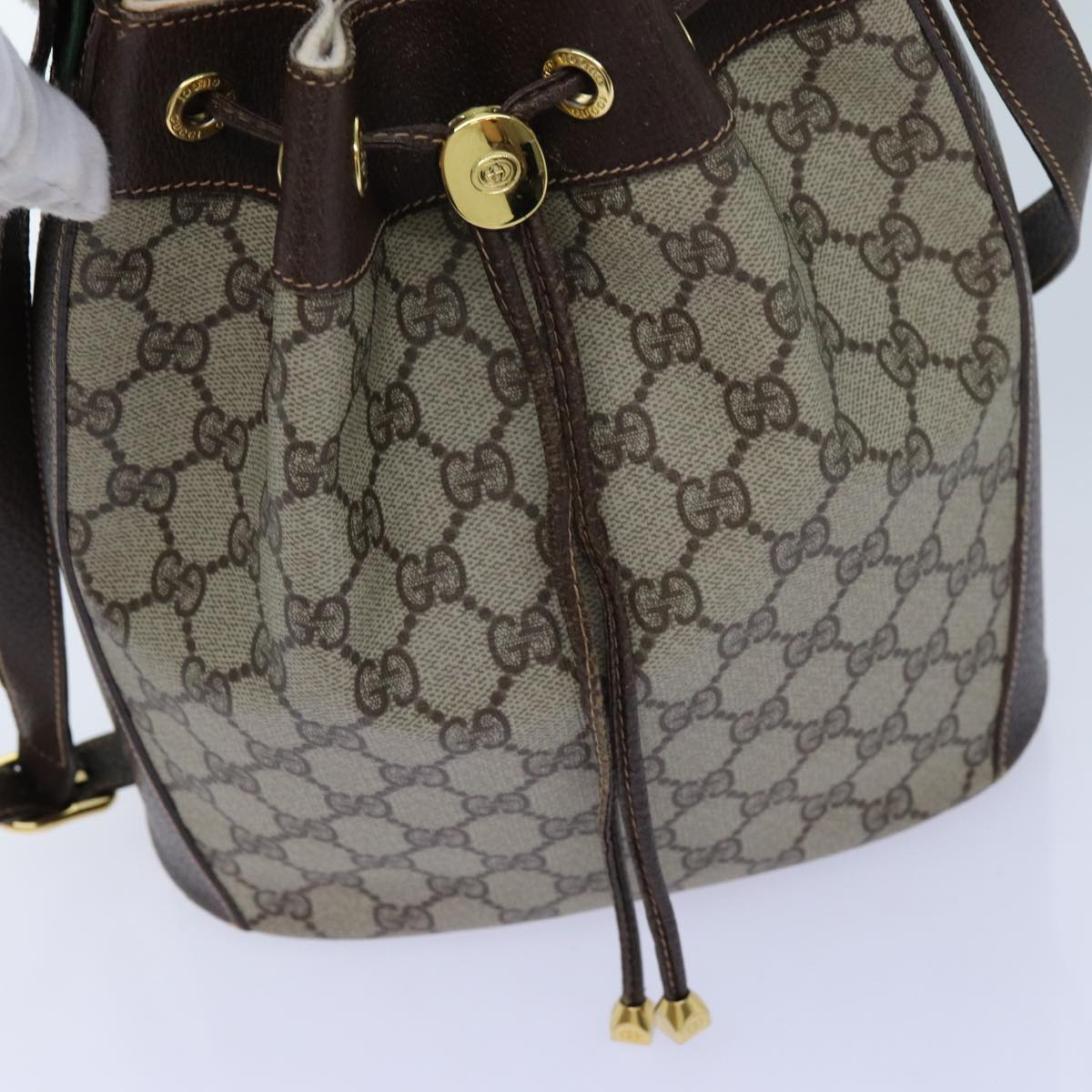 GUCCI GG Supreme Web Sherry Line Shoulder Bag PVC Beige 164 02 034 Auth 71812