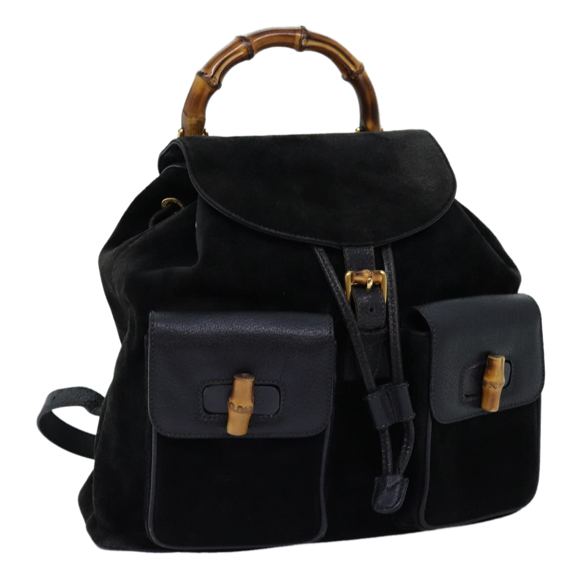 GUCCI Bamboo Backpack Suede Black Auth 71825