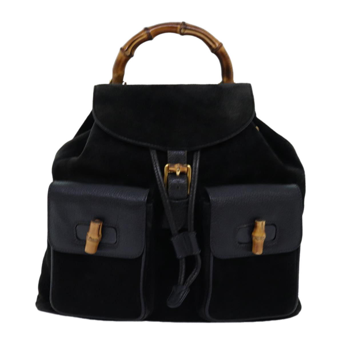 GUCCI Bamboo Backpack Suede Black Auth 71825