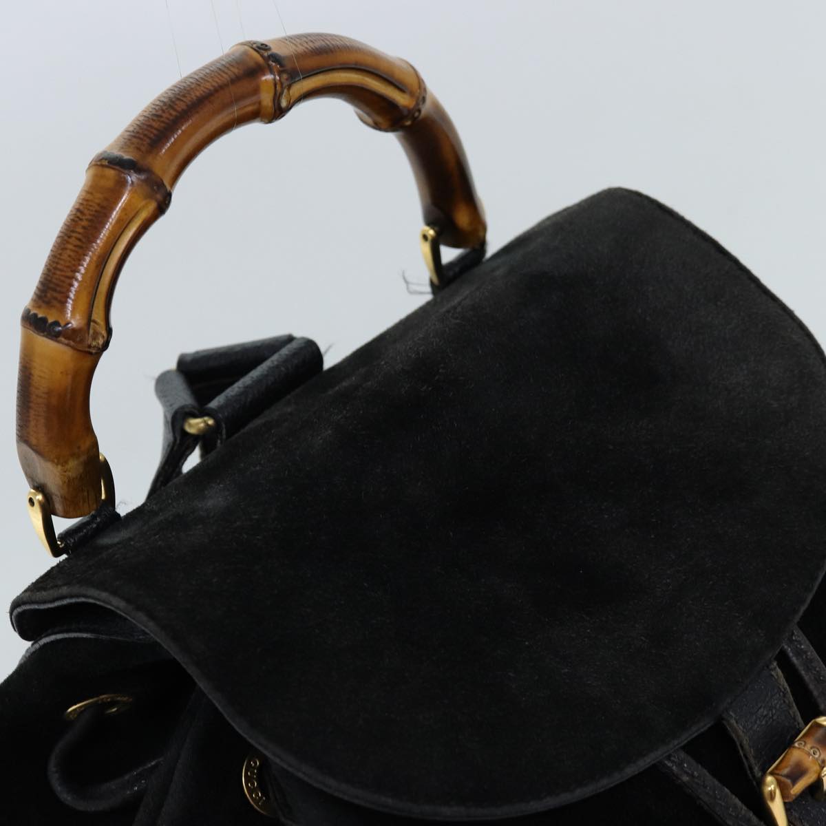 GUCCI Bamboo Backpack Suede Black Auth 71825