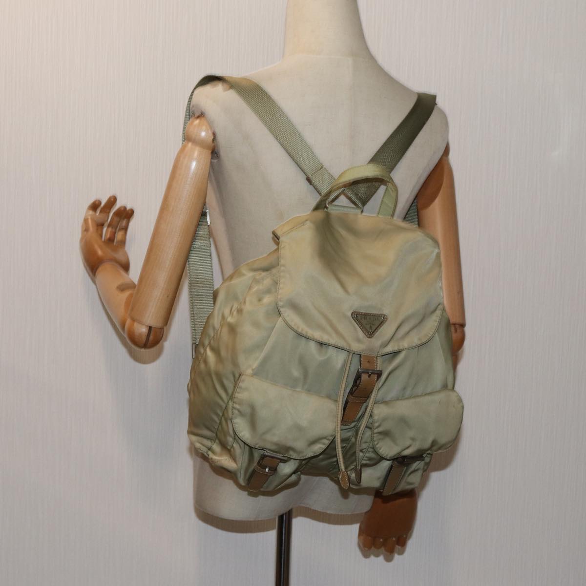 PRADA Backpack Nylon Beige Auth 71867