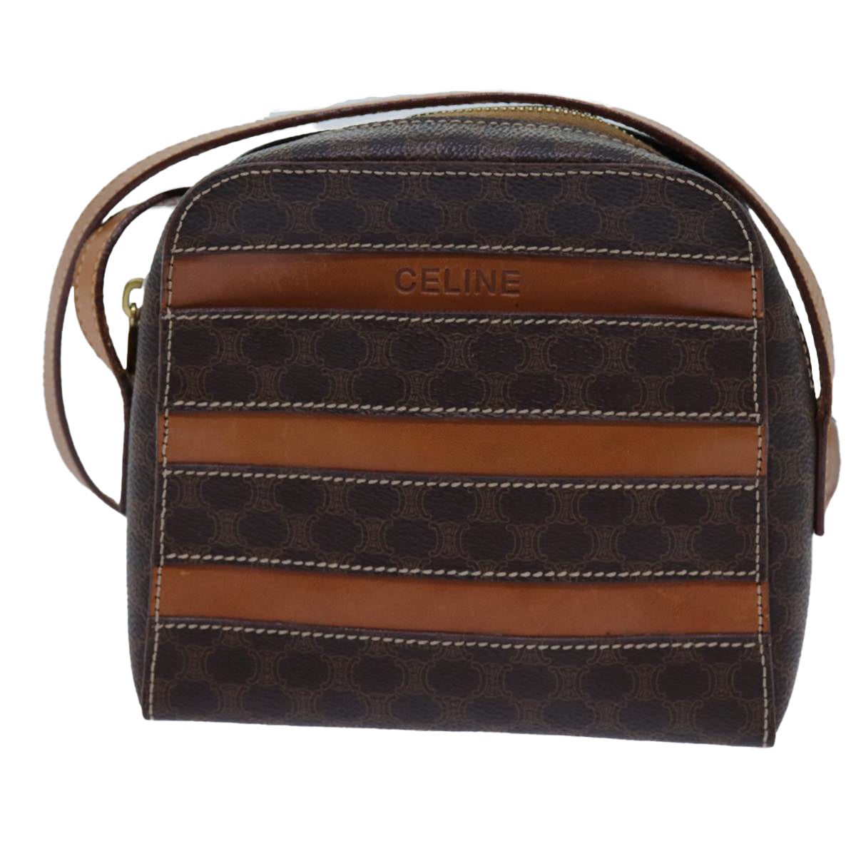 CELINE Macadam Canvas Shoulder Bag PVC Brown Auth 71879