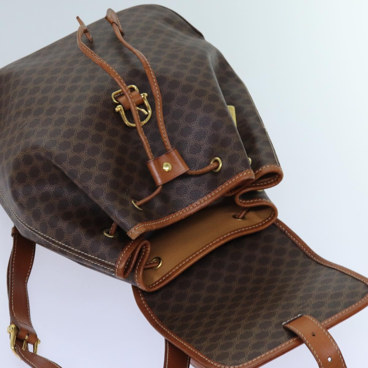 CELINE Macadam Canvas Backpack PVC Brown Auth 71885