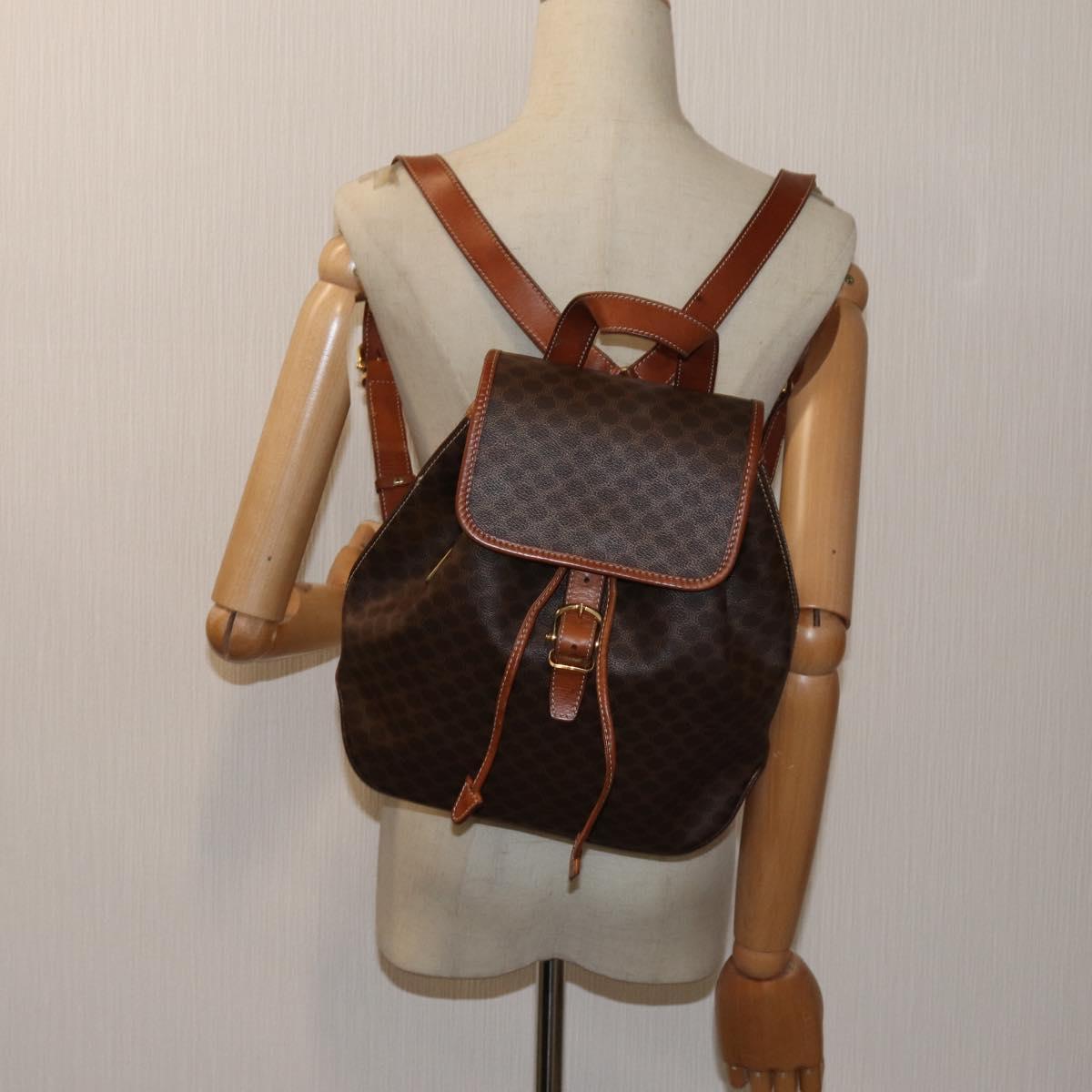 CELINE Macadam Canvas Backpack PVC Brown Auth 71885