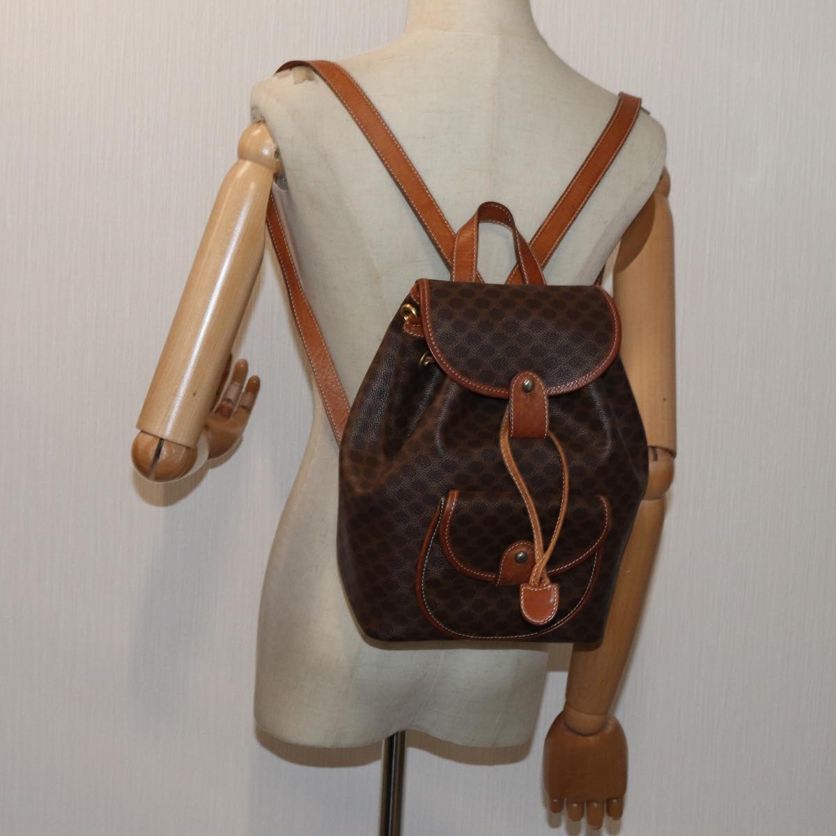 CELINE Macadam Canvas Backpack PVC Brown Auth 71899