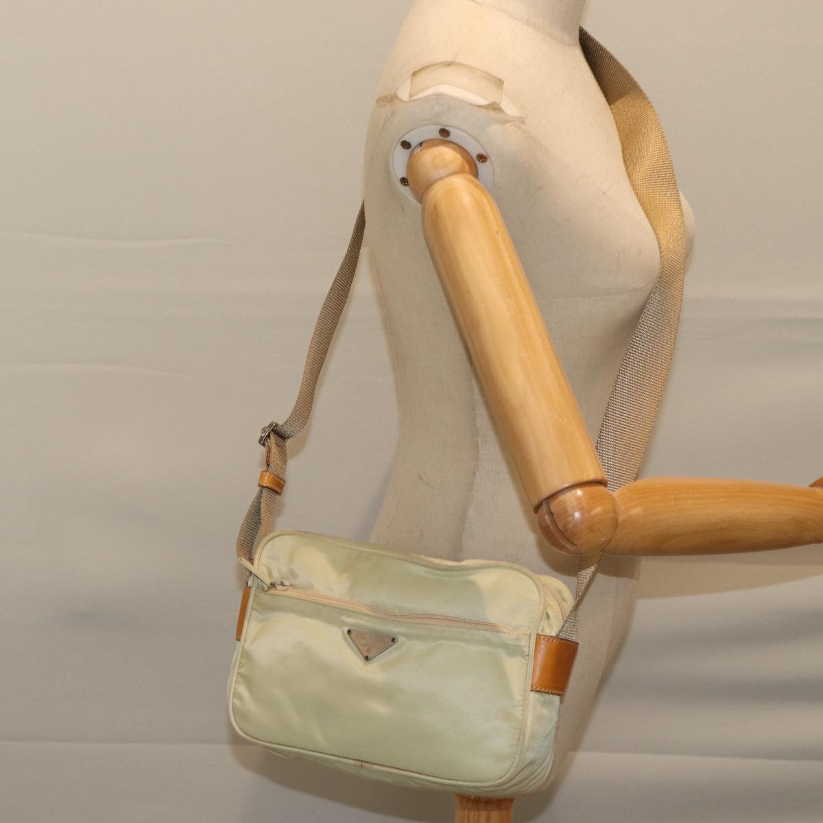 PRADA Shoulder Bag Nylon Cream Auth 71903