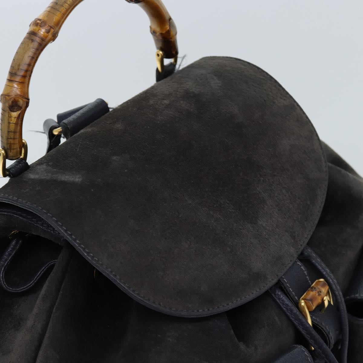 GUCCI Bamboo Backpack Suede Black Auth 71916