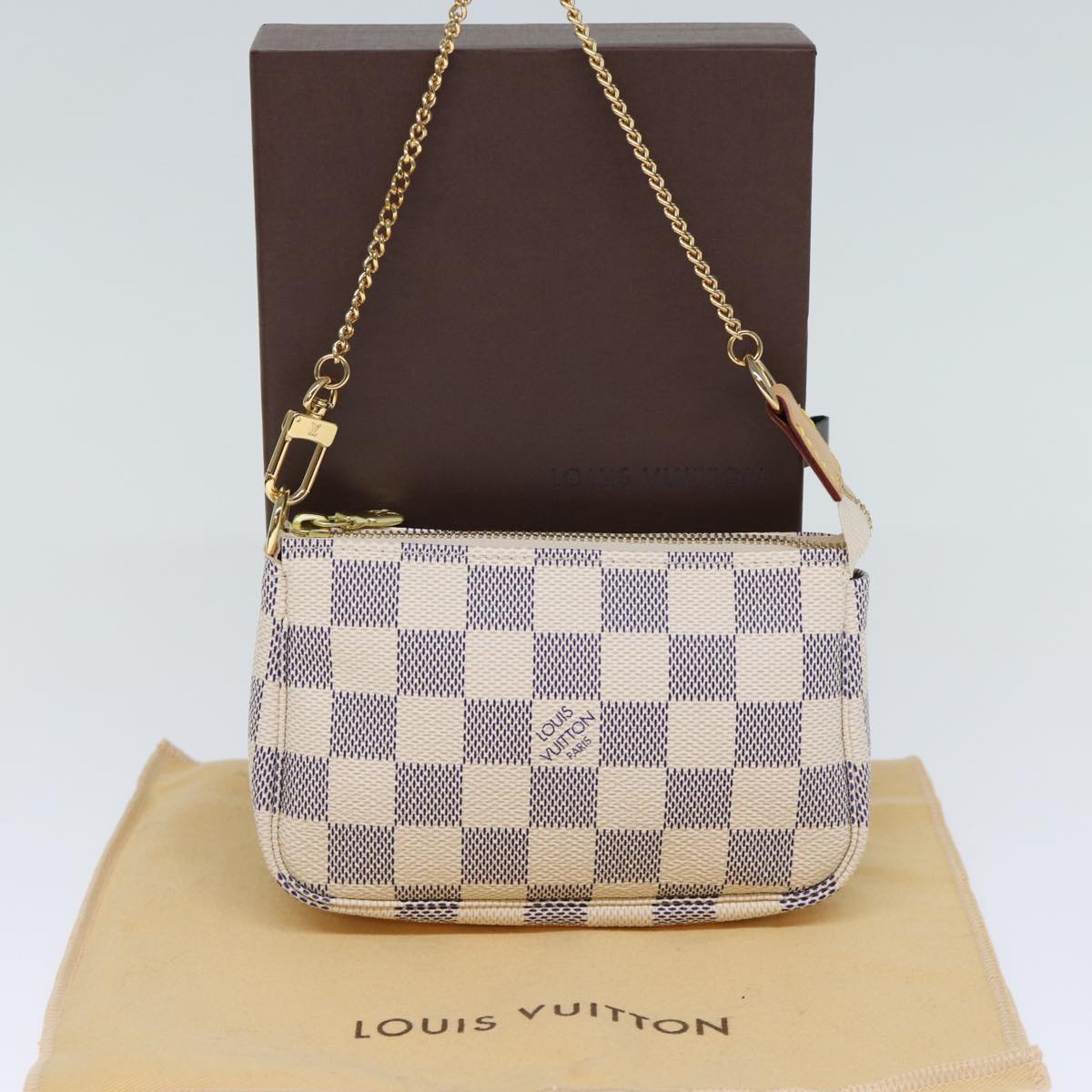 LOUIS VUITTON Damier Azur Mini Pochette Accessoires Pouch N60487 LV Auth 71970A