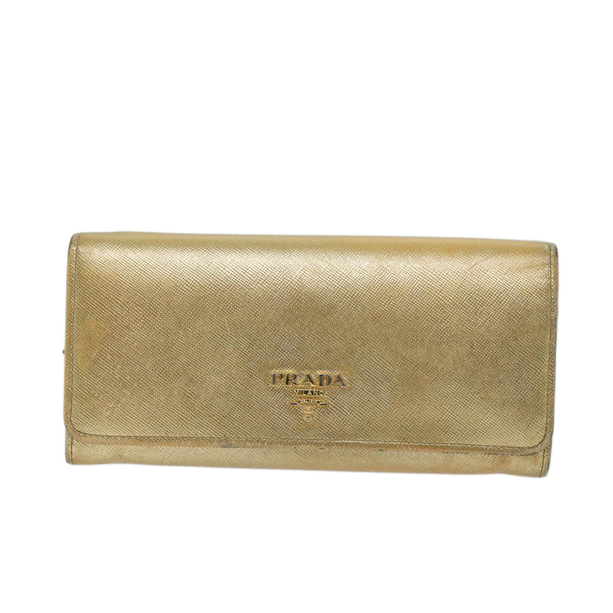 PRADA Safiano leather Long Wallet Gold Tone Auth 72010