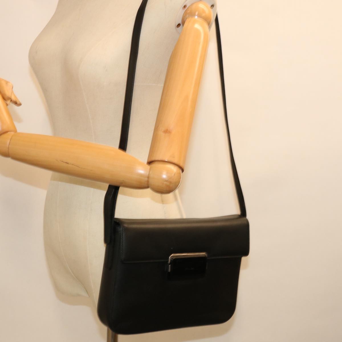 PRADA Shoulder Bag Leather Black Auth 72022