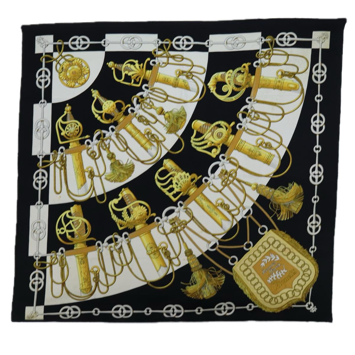 HERMES Carre 90 Cliquetis Scarf Silk Black Auth 72048