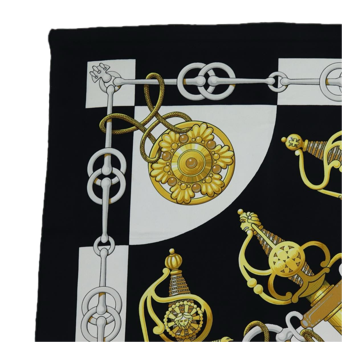 HERMES Carre 90 Cliquetis Scarf Silk Black Auth 72048