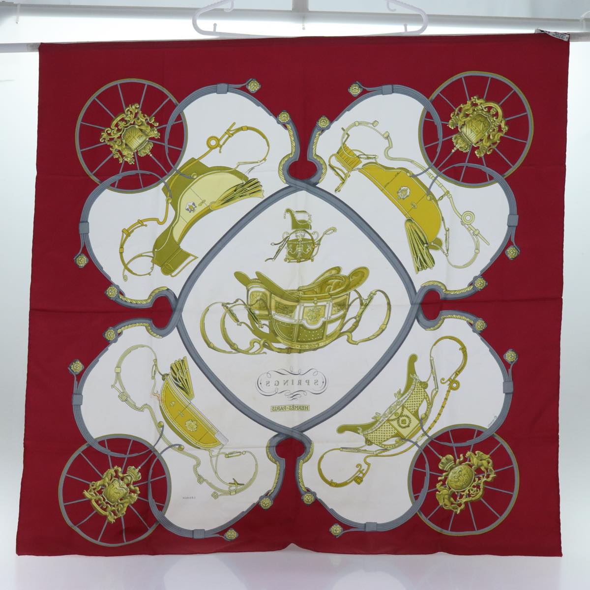 HERMES Carre 90 SPRINGS Scarf Silk Red Auth 72049