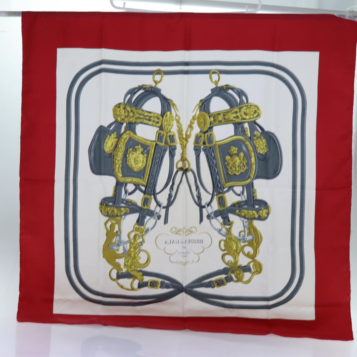 HERMES Carre 90 BEIDES de GALA Scarf Silk Red Auth 72053