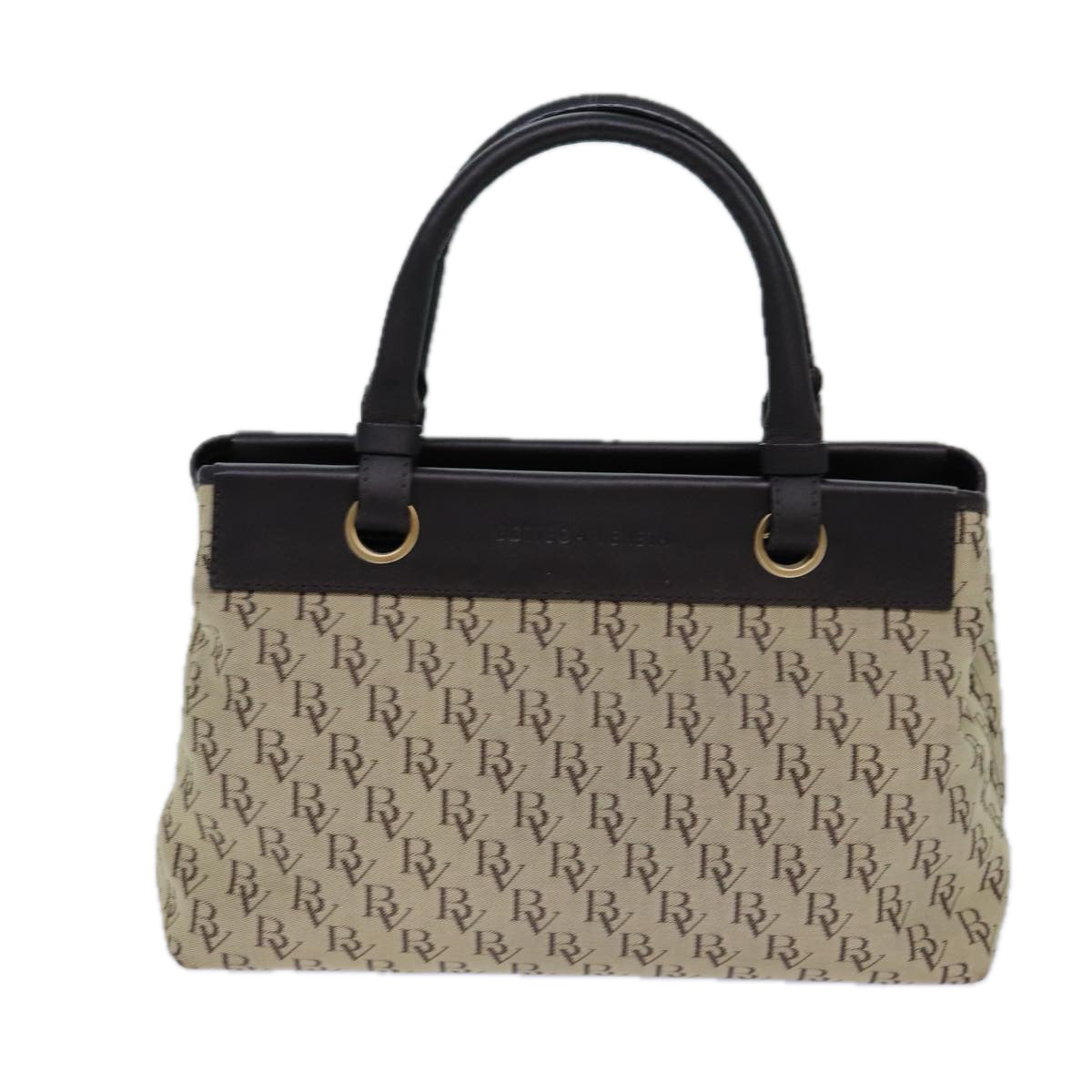 BOTTEGA VENETA Hand Bag Canvas 2way Beige Dark Brown Auth 72065