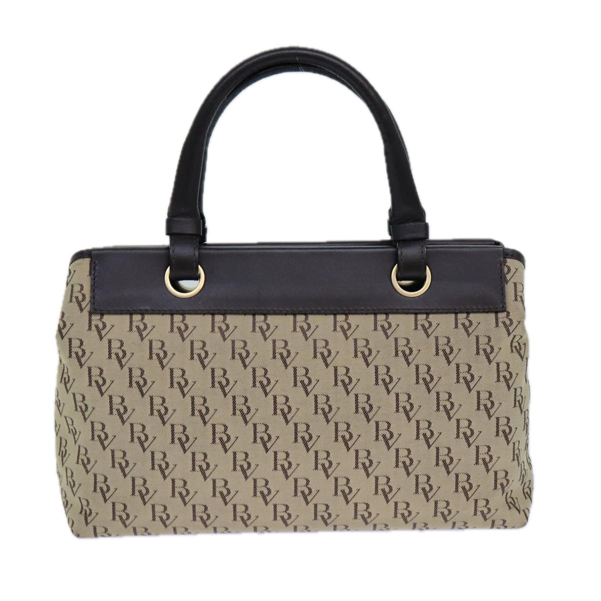 BOTTEGA VENETA Hand Bag Canvas 2way Beige Dark Brown Auth 72065