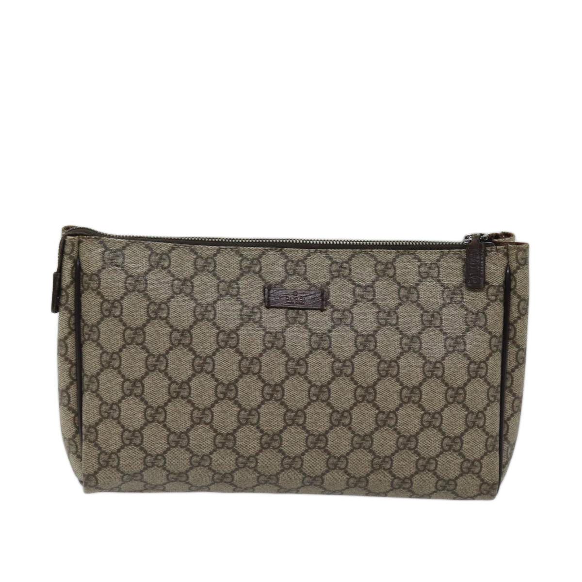 GUCCI GG Supreme Clutch Bag PVC Beige 130653 Auth 72091