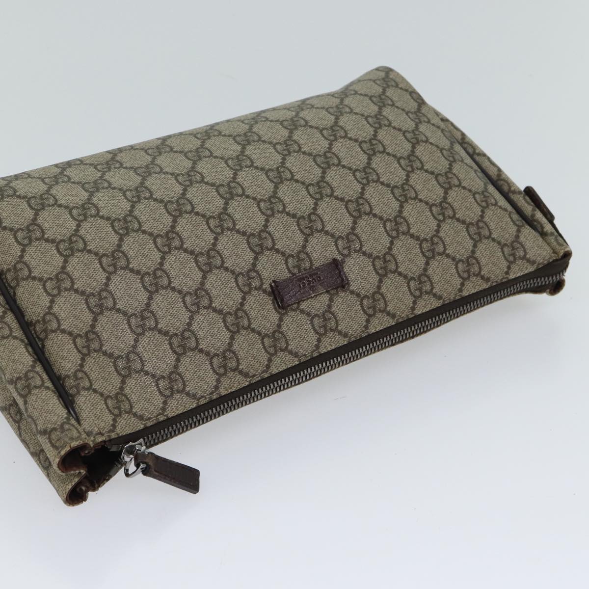 GUCCI GG Supreme Clutch Bag PVC Beige 130653 Auth 72091