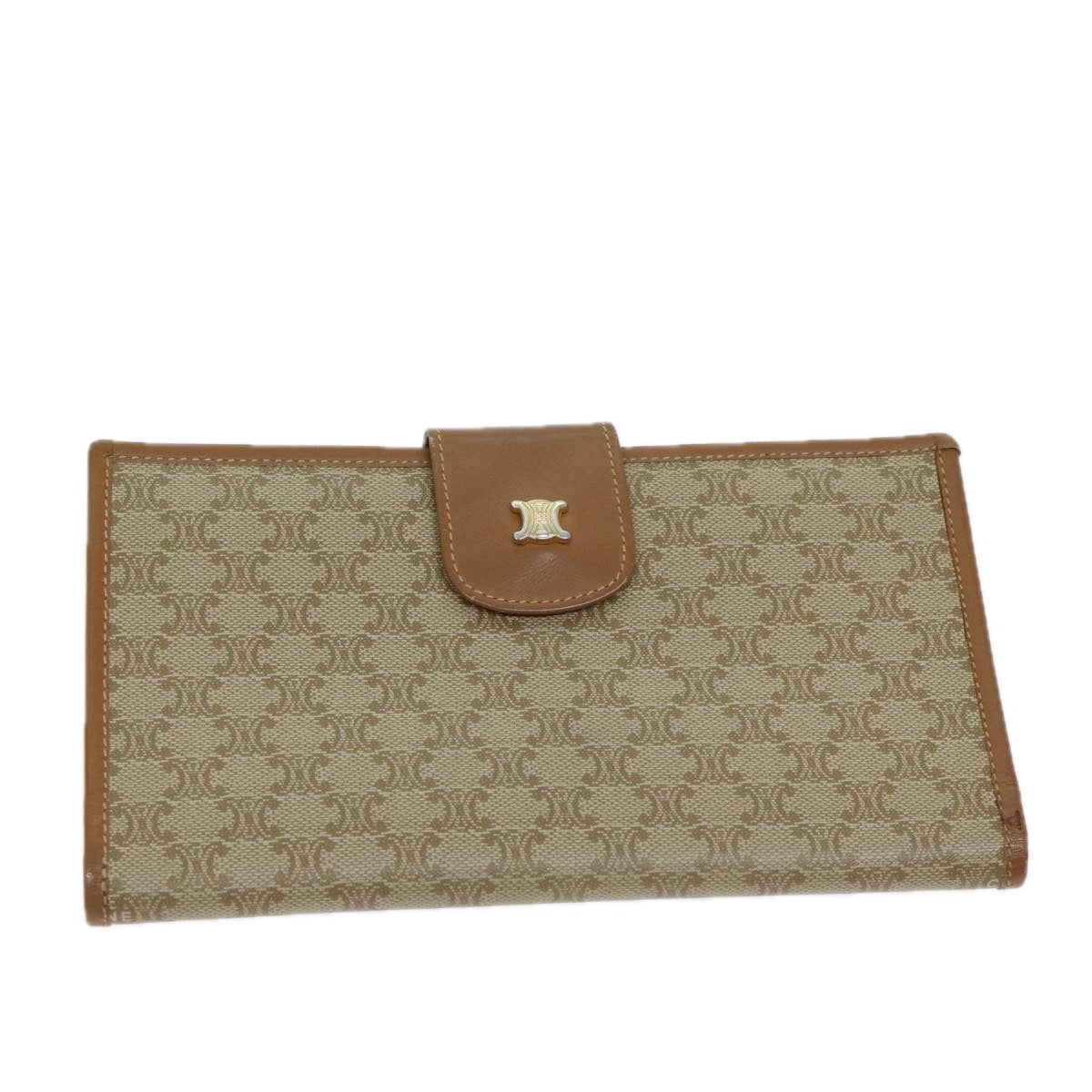 CELINE Macadam Canvas Long Wallet Coated Canvas Beige Auth 72096