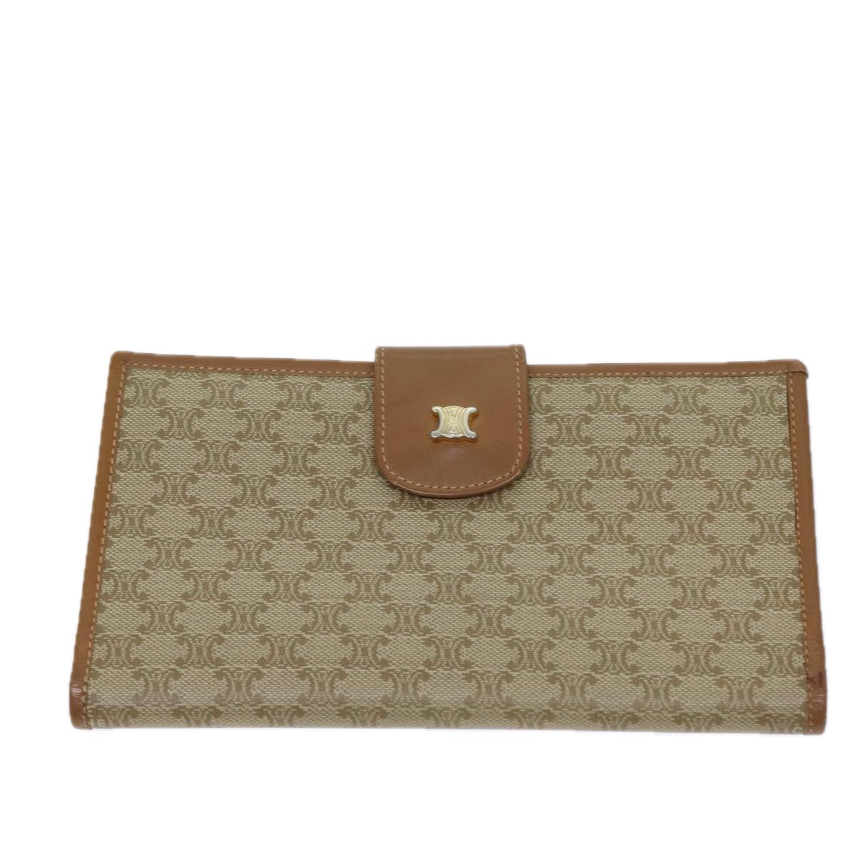 CELINE Macadam Canvas Long Wallet Coated Canvas Beige Auth 72096