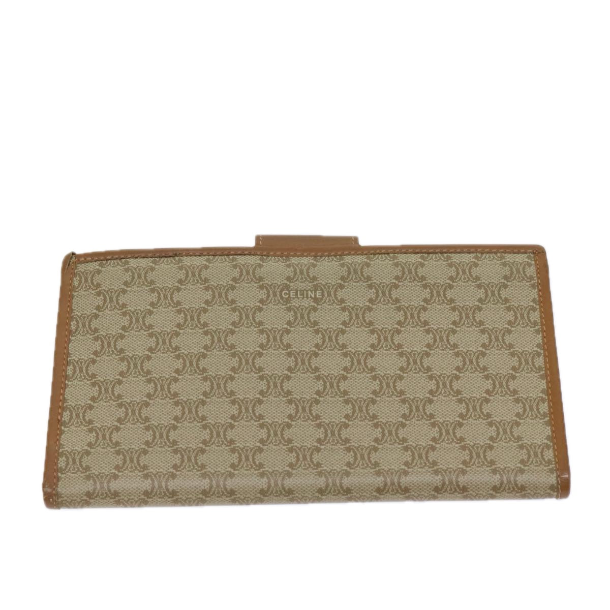 CELINE Macadam Canvas Long Wallet Coated Canvas Beige Auth 72096