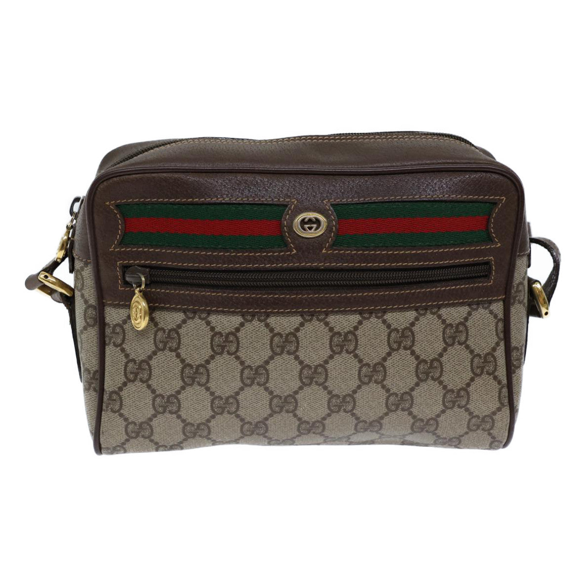 GUCCI GG Canvas Web Sherry Line Shoulder Bag PVC Beige Green Red Auth 72150