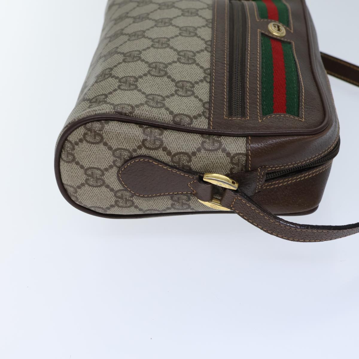 GUCCI GG Canvas Web Sherry Line Shoulder Bag PVC Beige Green Red Auth 72150