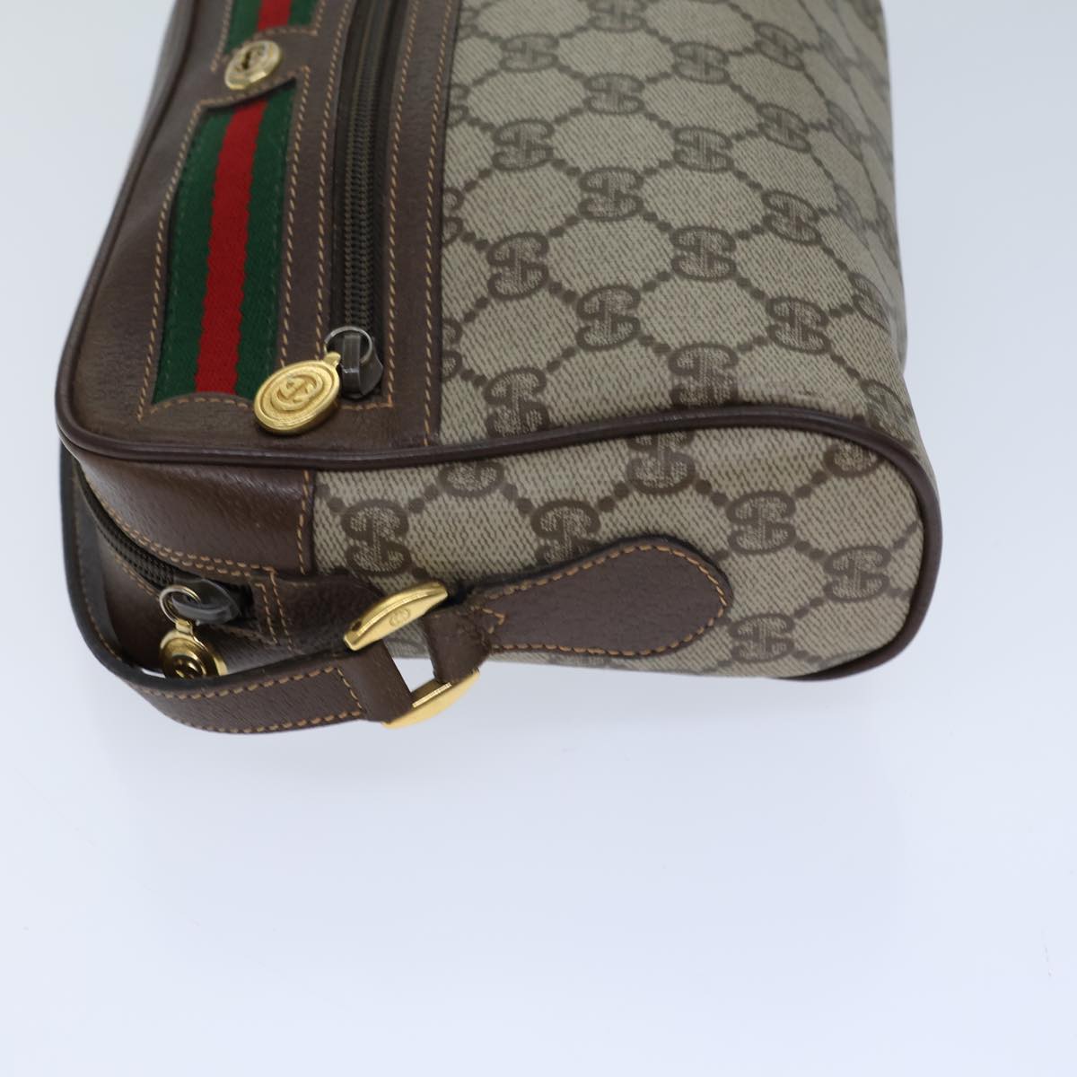 GUCCI GG Canvas Web Sherry Line Shoulder Bag PVC Beige Green Red Auth 72150