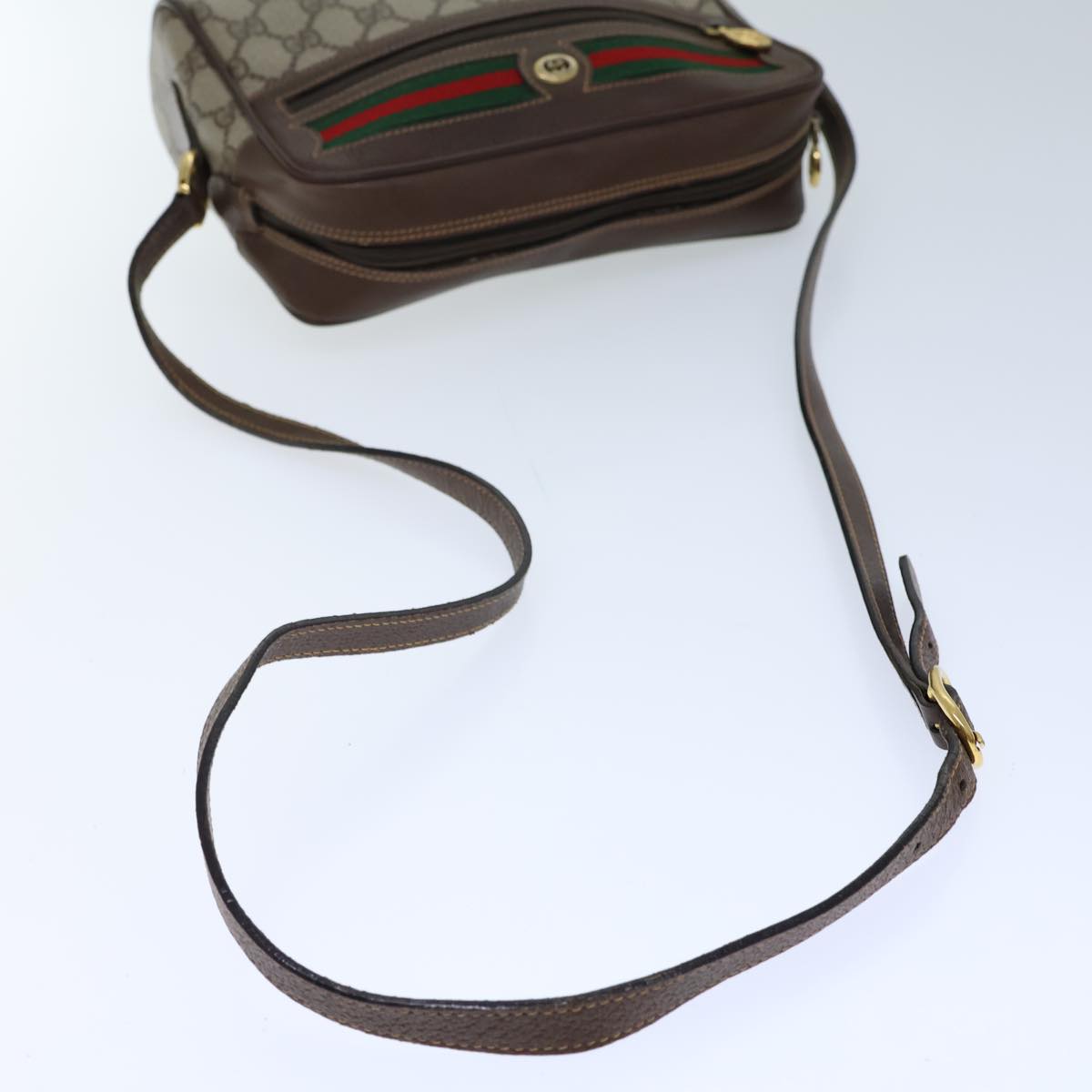 GUCCI GG Canvas Web Sherry Line Shoulder Bag PVC Beige Green Red Auth 72150