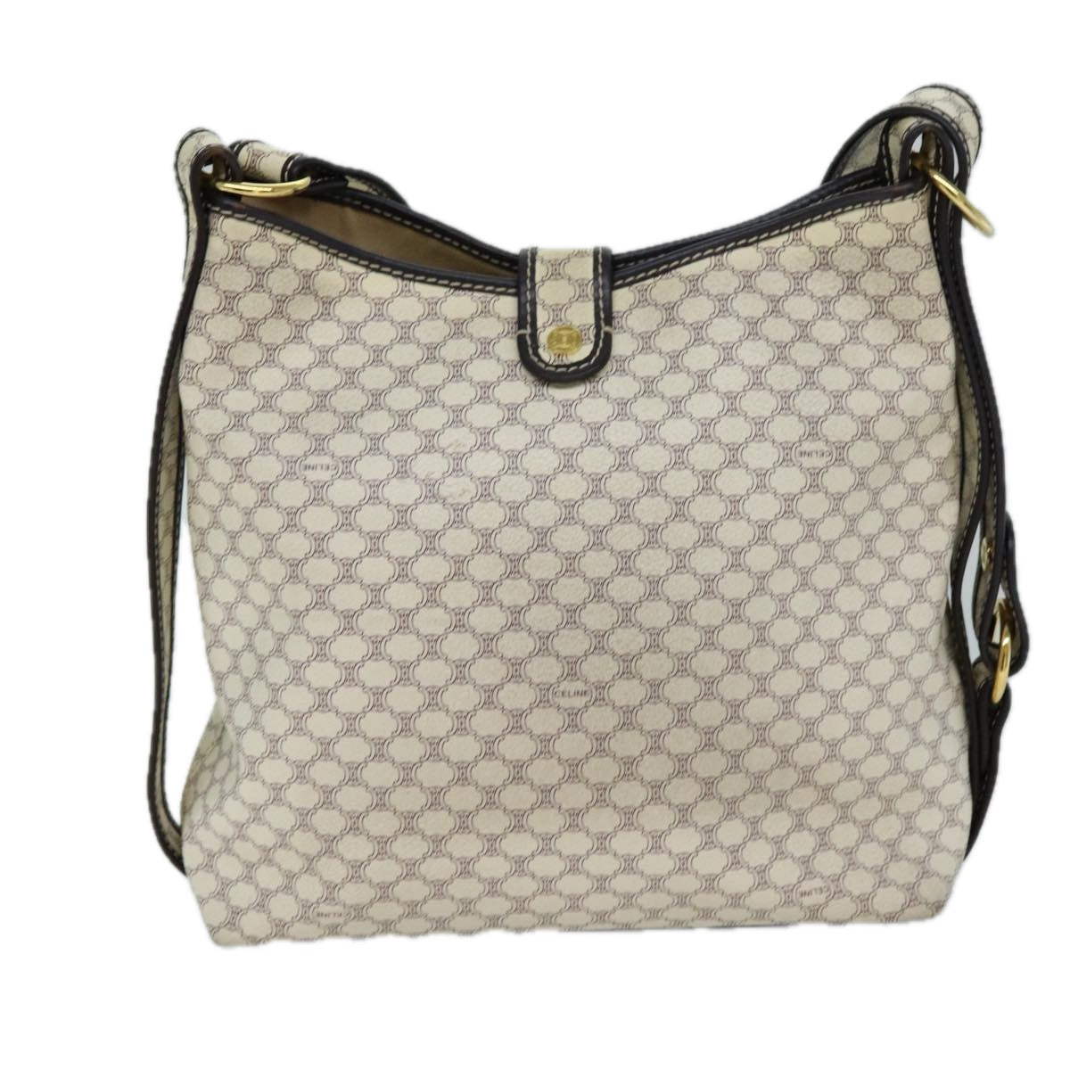 CELINE Macadam Canvas Shoulder Bag PVC White Auth 72176