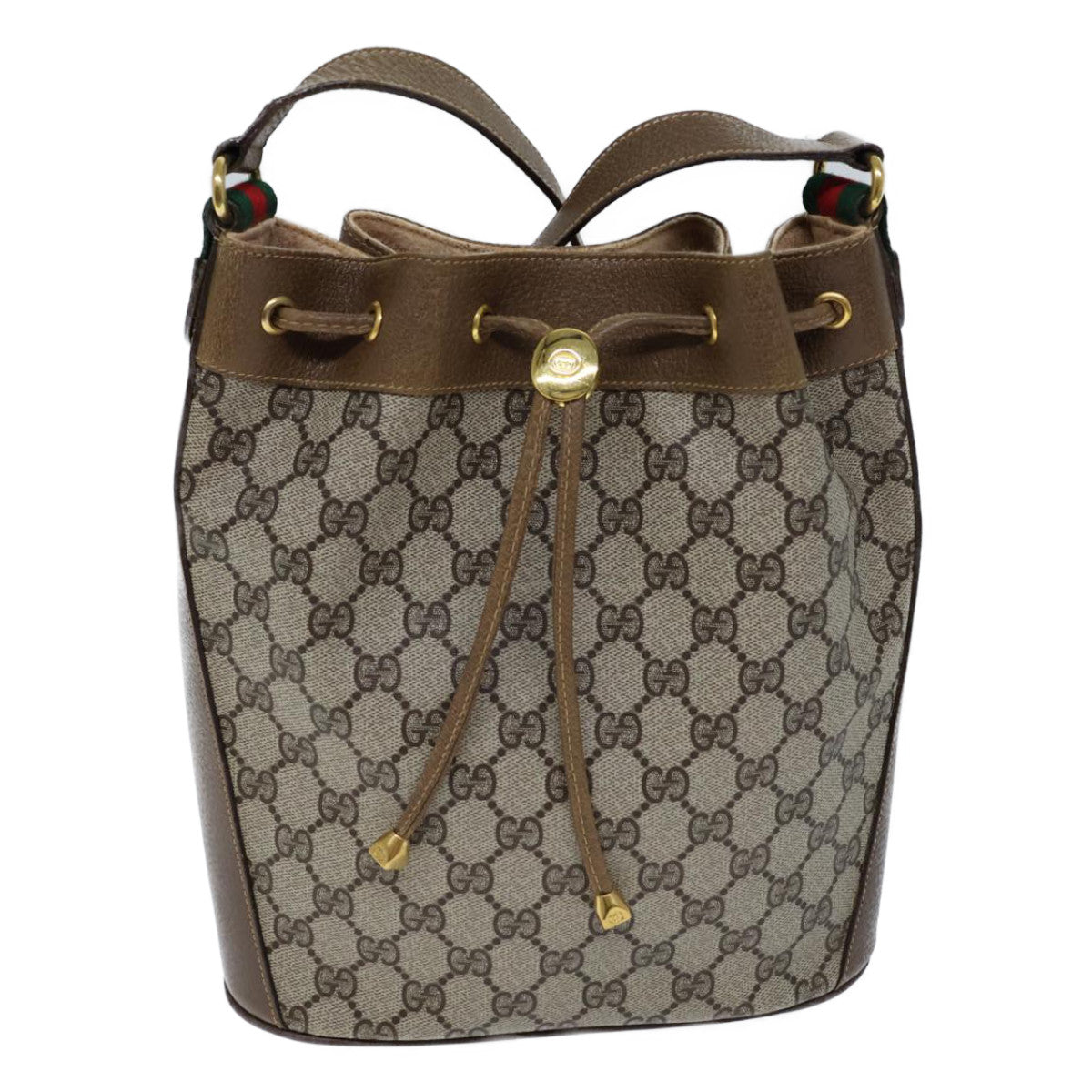 GUCCI GG Canvas Web Sherry Line Shoulder Bag PVC Beige Green Red Auth 72347