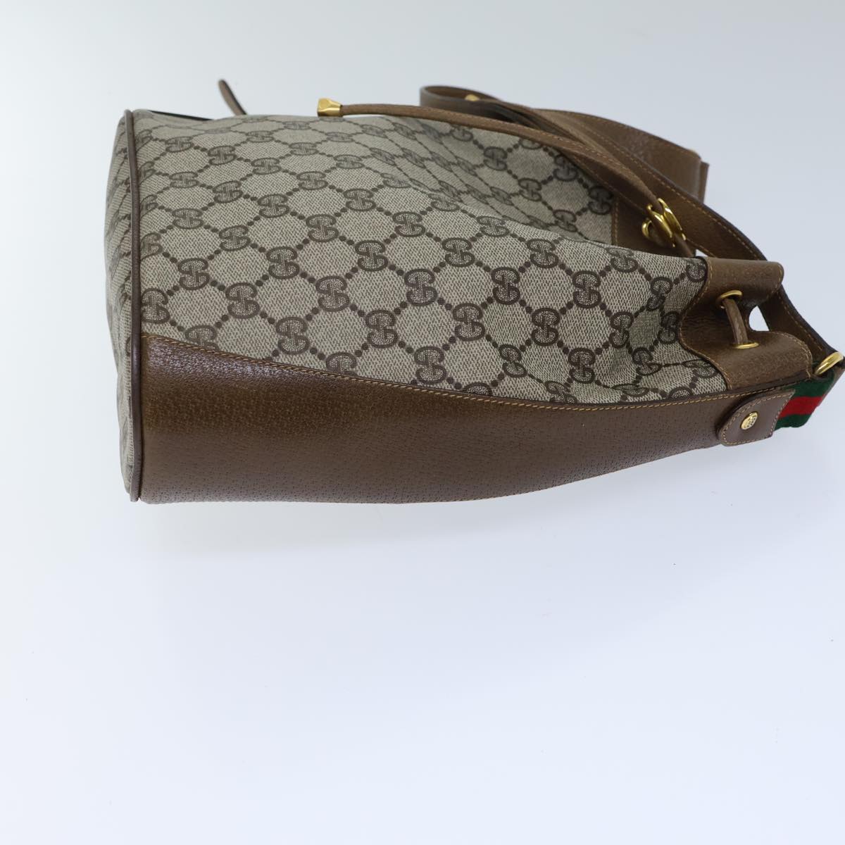 GUCCI GG Canvas Web Sherry Line Shoulder Bag PVC Beige Green Red Auth 72347