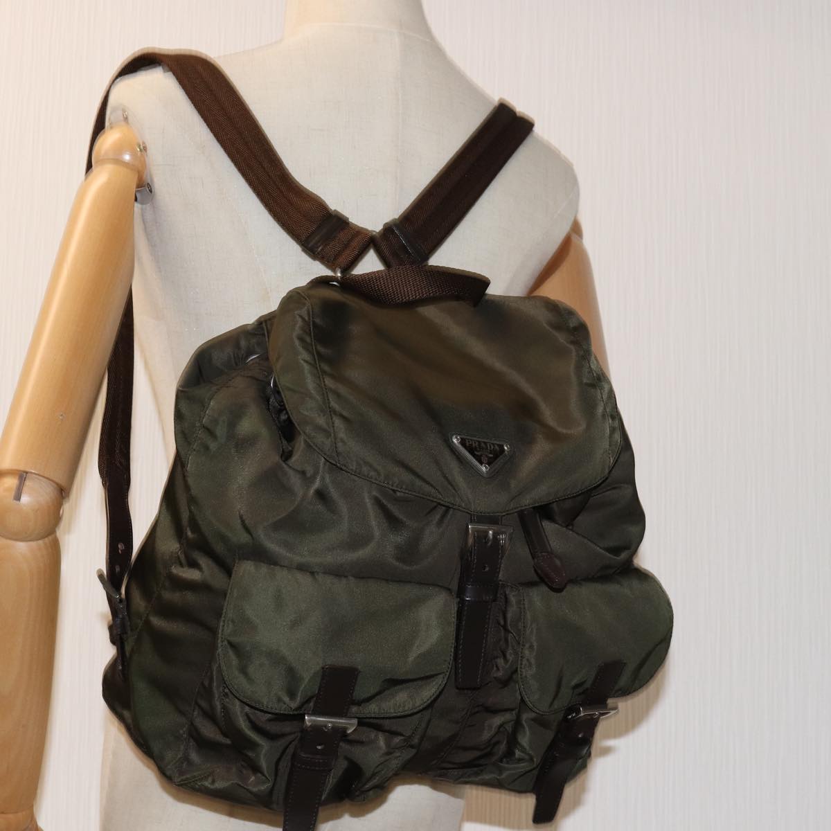 PRADA Backpack Nylon Khaki Auth 72425