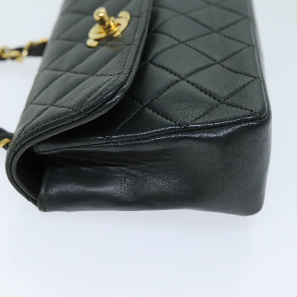 CHANEL Mini Matelasse Turn Lock Chain Bag Lamb Skin Black CC Auth 72435AV