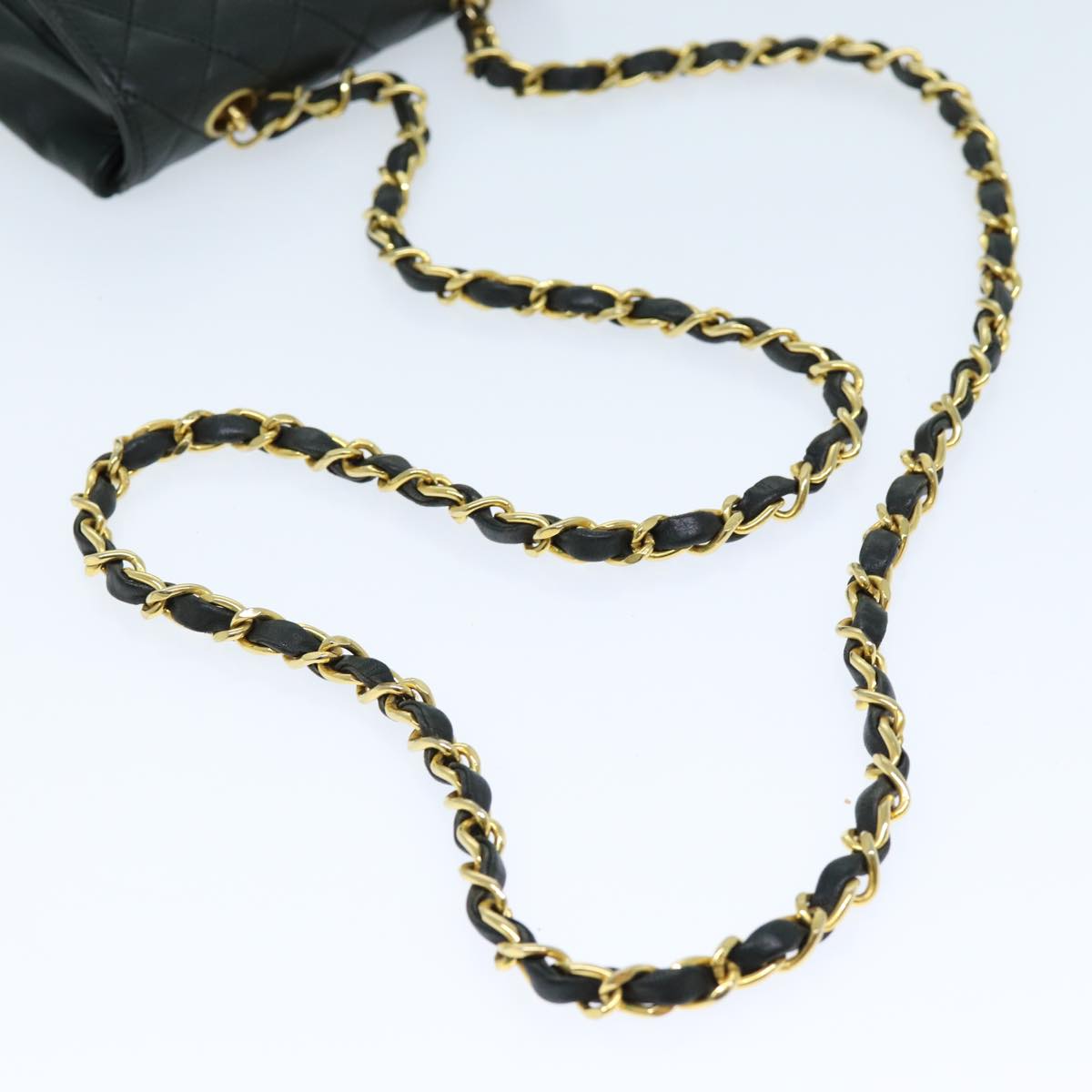 CHANEL Mini Matelasse Turn Lock Chain Bag Lamb Skin Black CC Auth 72435AV
