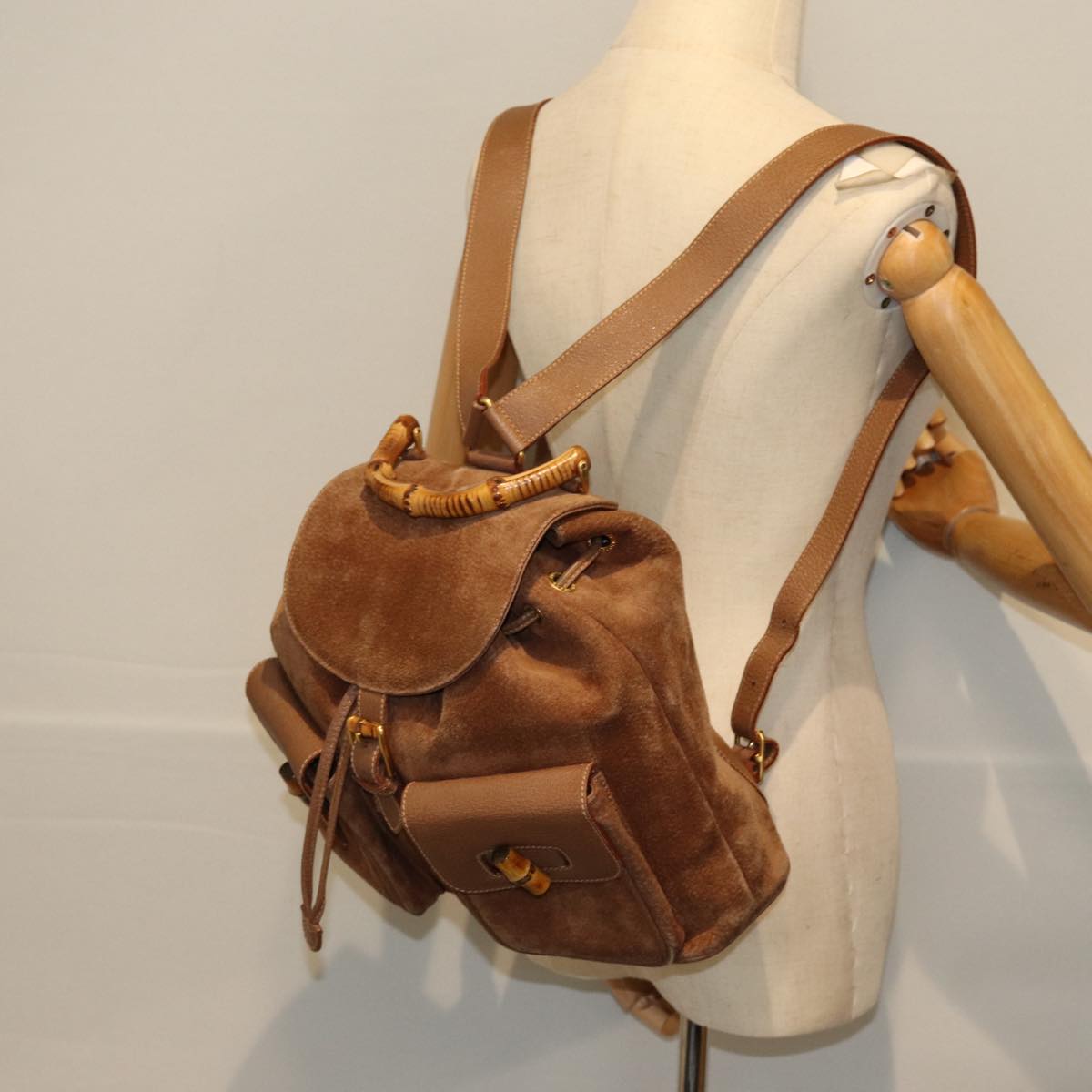 GUCCI Bamboo Backpack Suede Brown 003 2058 0016 Auth 72436