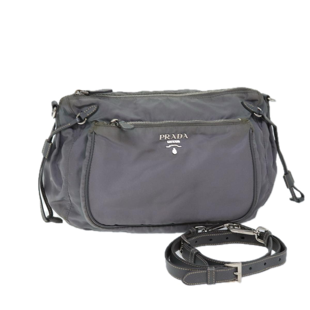 PRADA Shoulder Bag Nylon Gray Auth 72444