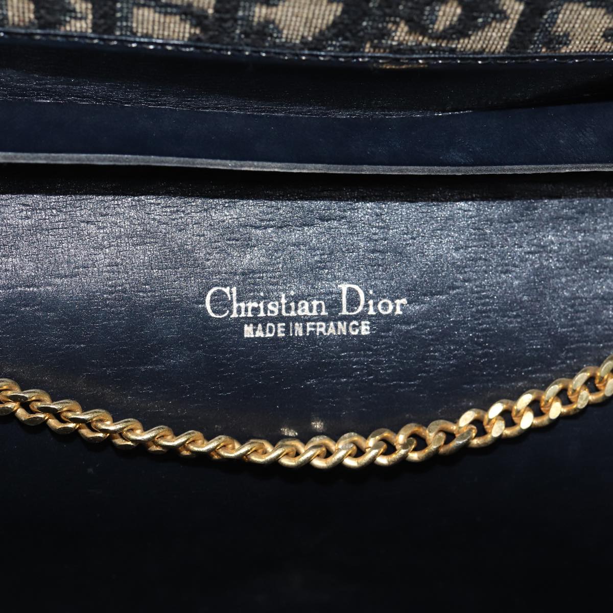 Christian Dior Trotter Canvas Chain Shoulder Bag Navy Auth 72499