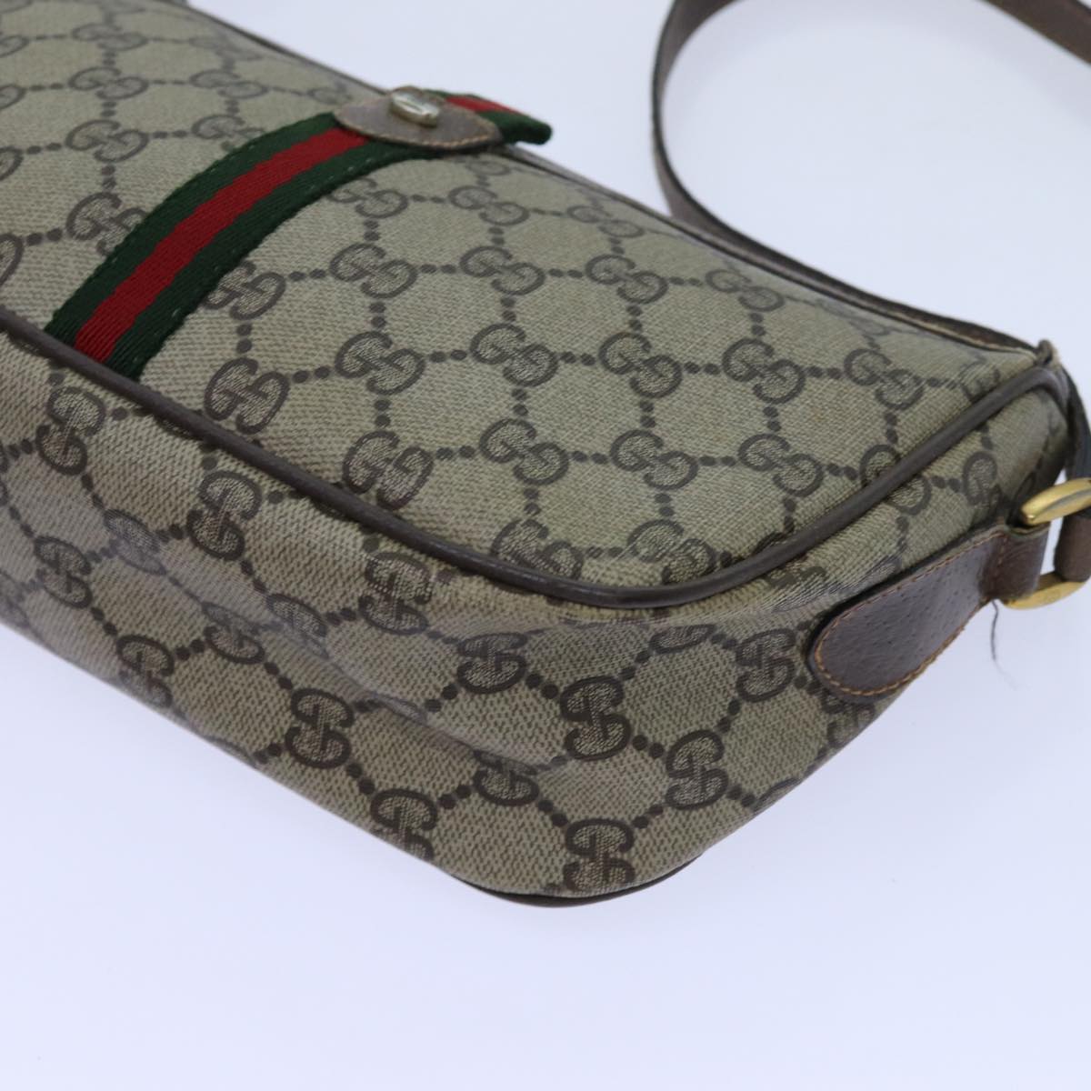 GUCCI GG Canvas Web Sherry Line Shoulder Bag PVC Beige Green Red Auth 72543