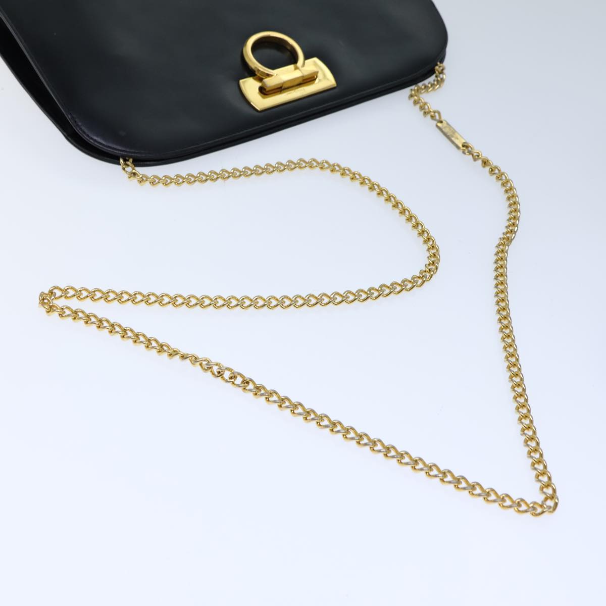 Salvatore Ferragamo Gancini Chain Shoulder Bag Leather Black Auth 72563