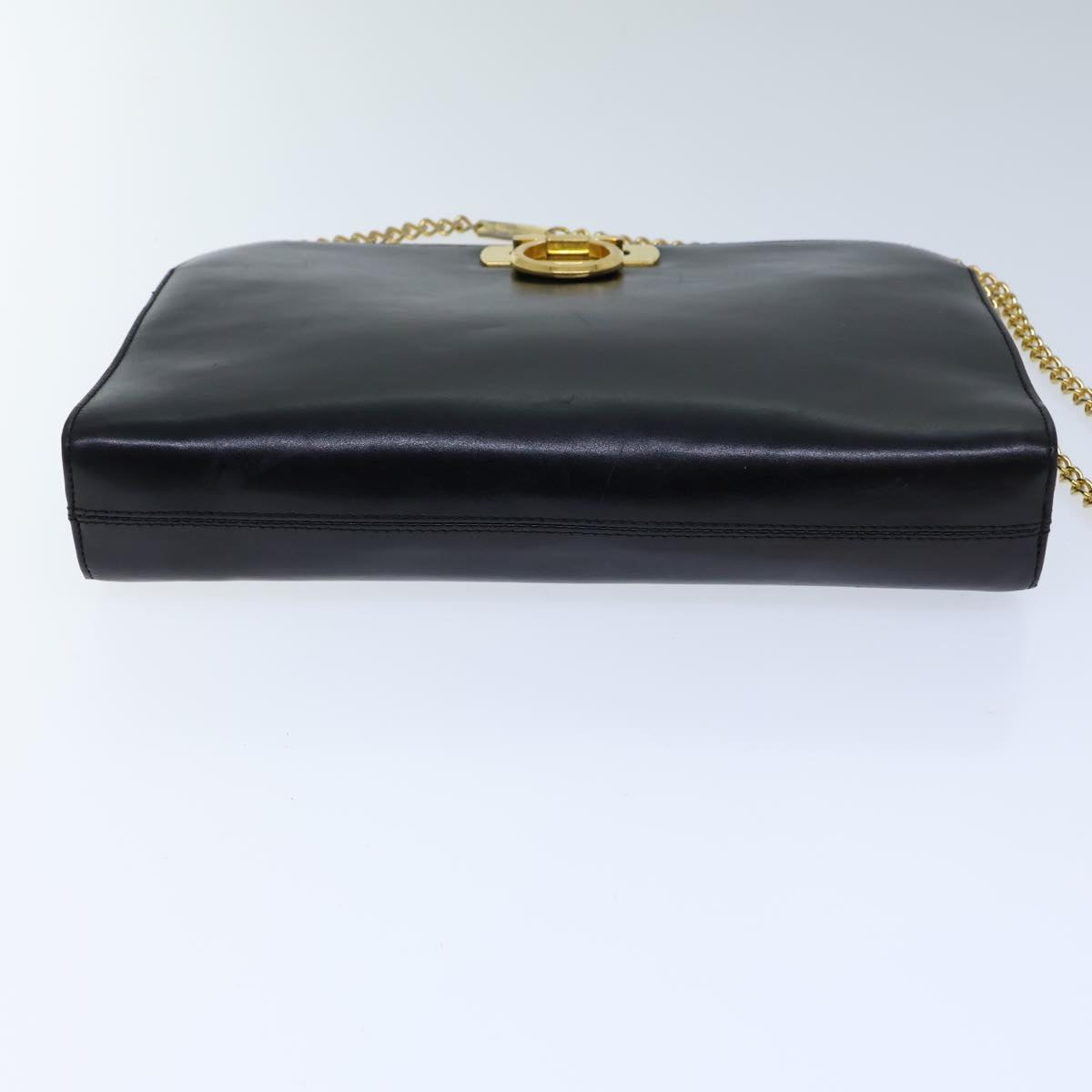 Salvatore Ferragamo Gancini Chain Shoulder Bag Leather Black Auth 72563