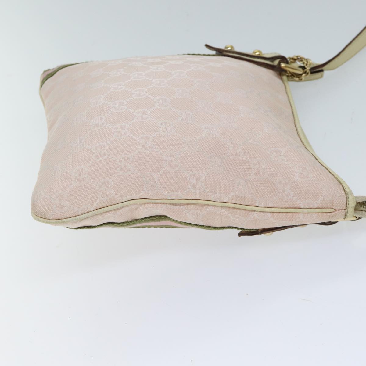 GUCCI GG Canvas Sherry Line Shoulder Bag Pink Khaki 144388 Auth 72593