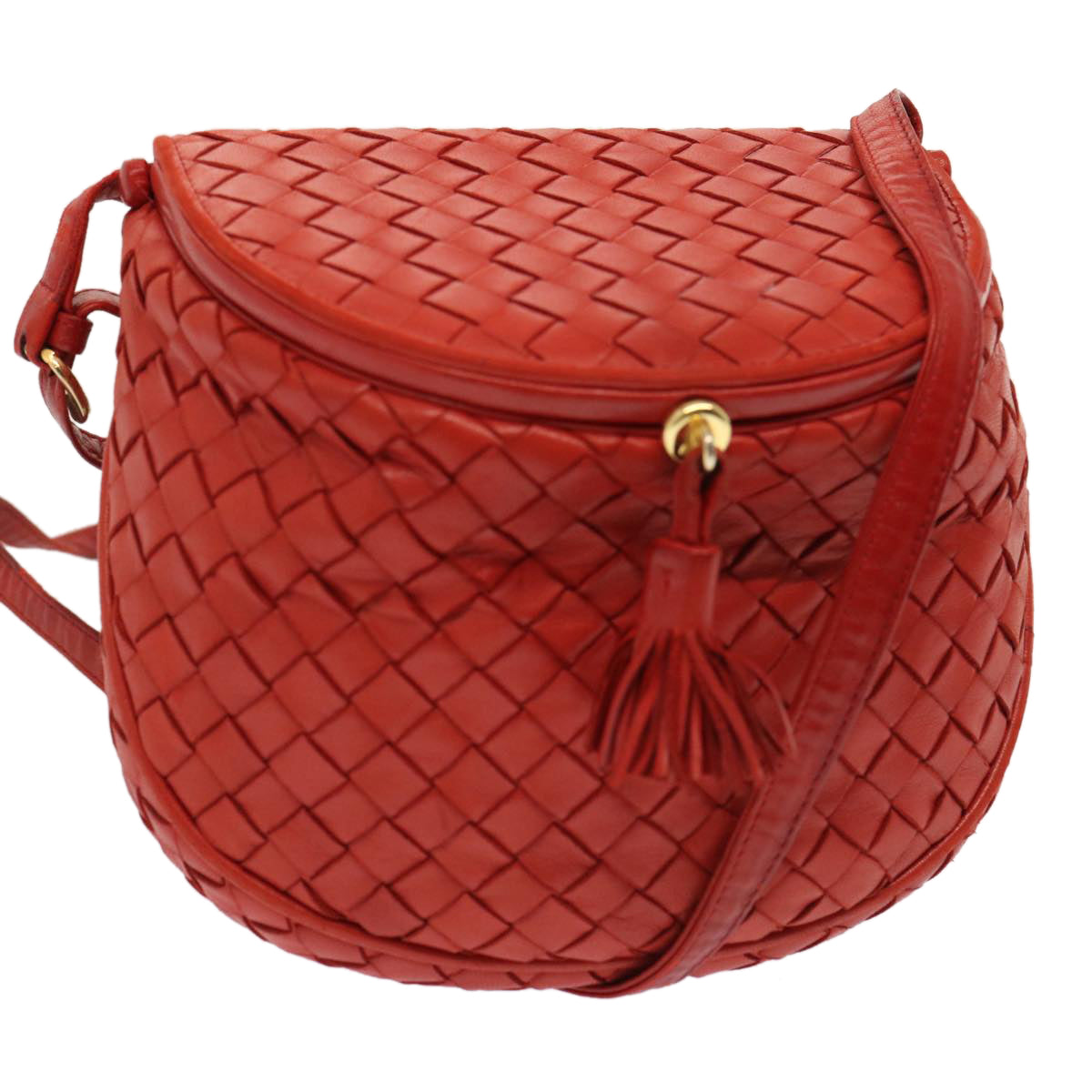 BOTTEGA VENETA INTRECCIATO Shoulder Bag Leather Red Auth 72619