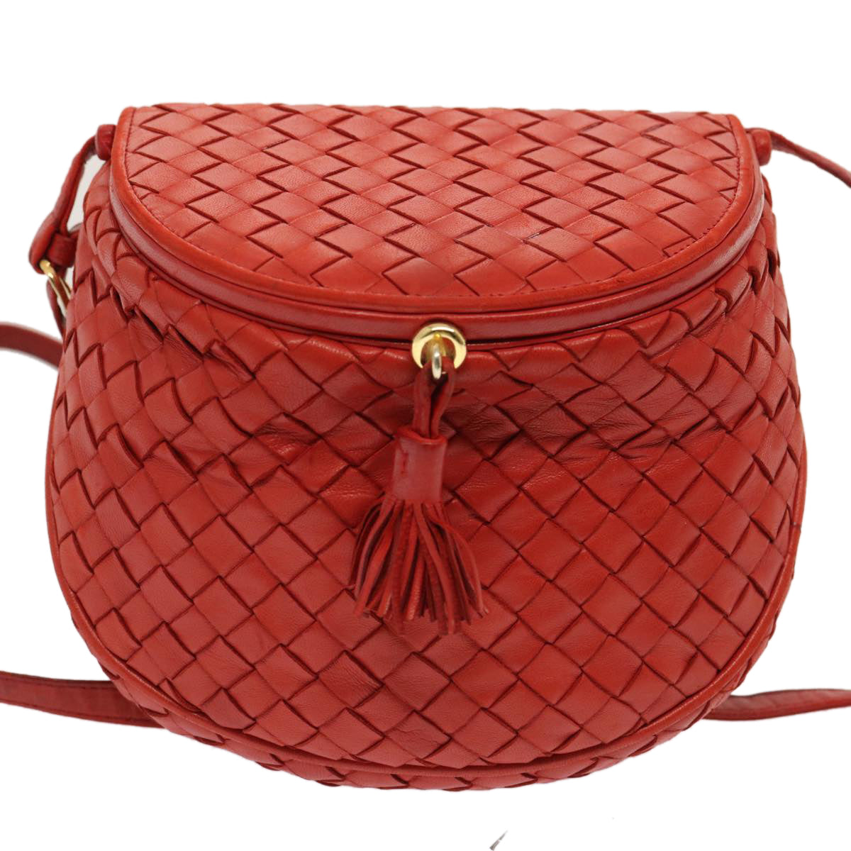 BOTTEGA VENETA INTRECCIATO Shoulder Bag Leather Red Auth 72619