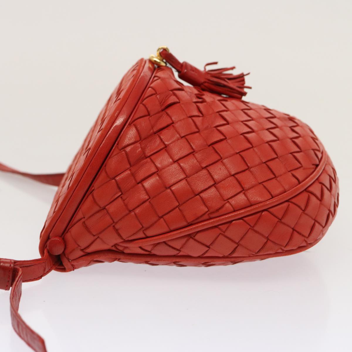 BOTTEGA VENETA INTRECCIATO Shoulder Bag Leather Red Auth 72619