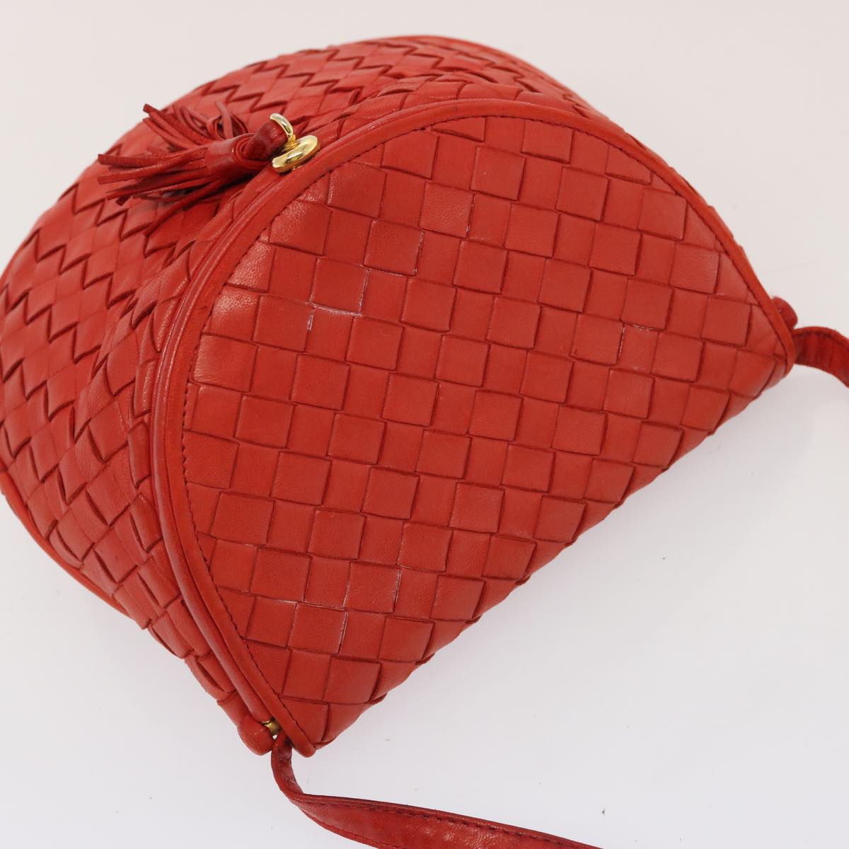 BOTTEGA VENETA INTRECCIATO Shoulder Bag Leather Red Auth 72619