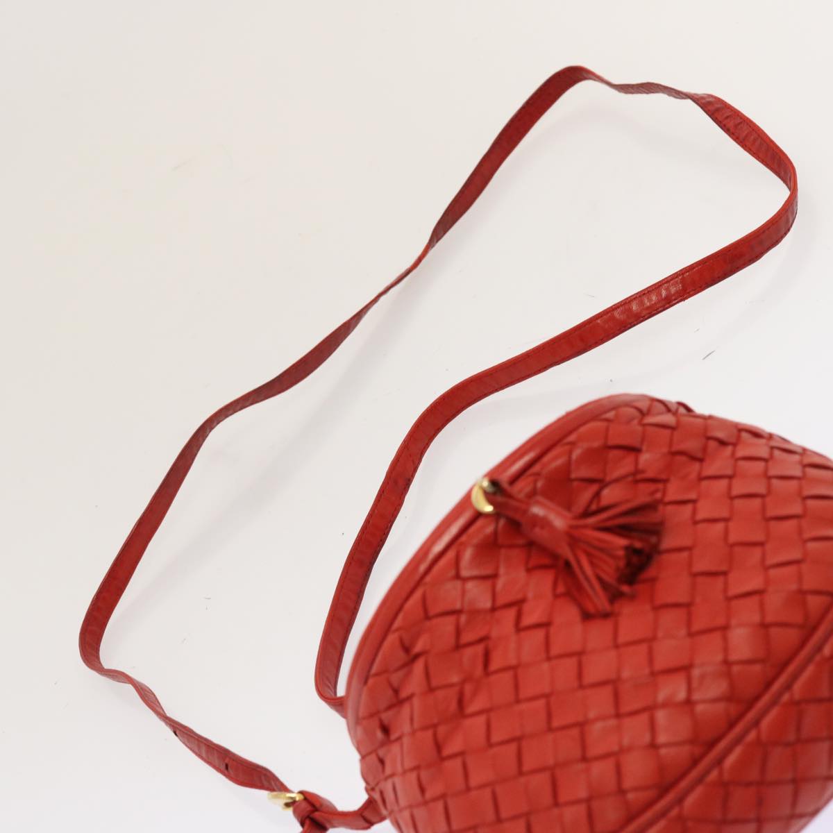 BOTTEGA VENETA INTRECCIATO Shoulder Bag Leather Red Auth 72619